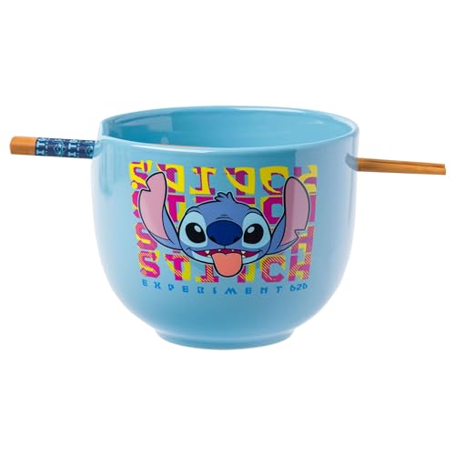 Silver Buffalo Disney Lilo and Stitch Experiment 626 Keramik-Ramen-Nudel-Reisschale mit Essstäbchen, mikrowellengeeignet, 590 ml von Silver Buffalo