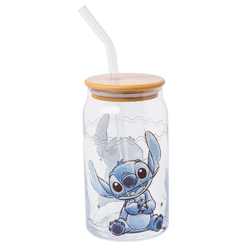 Silver Buffalo Disney Lilo and Stitch Glasbecher mit Bambusdeckel und wiederverwendbarem Glasstrohhalm, 473 ml Silver Buffalo Disney Lilo and Stitch Glasbecher mit Bambusdeckel und wiederverwendbarem Glasstrohhalm, 473 ml von Silver Buffalo