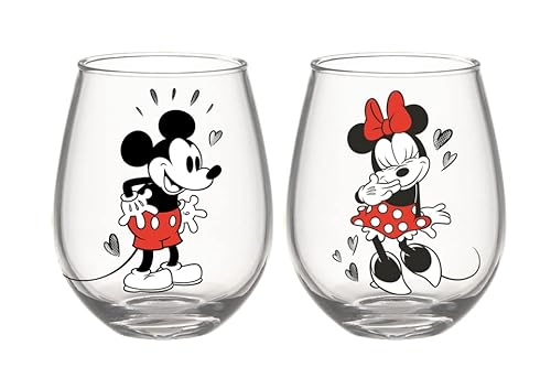 Silver Buffalo Disney Mickey and Minnie Love Halftone Herzen 2-teiliges Glas-Set ohne Stiel, 590 ml von Silver Buffalo