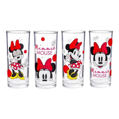 Silver Buffalo Disney Minnie Red Stripe Dots 4er-Pack Trinkglas-Set, 284 ml von Silver Buffalo