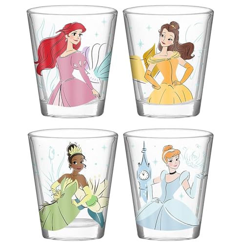 Silver Buffalo Disney Princess Icon Sparkle Line Up Mini-Glas-Set, 42,5 ml, 4 Stück von Silver Buffalo