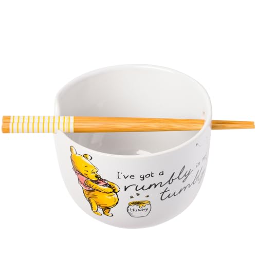 Silver Buffalo Disney Winnie Puuh Rumbly in My Tumbly Keramik-Ramen-Nudel-Reisschale mit Essstäbchen, mikrowellengeeignet, 590 ml von Silver Buffalo