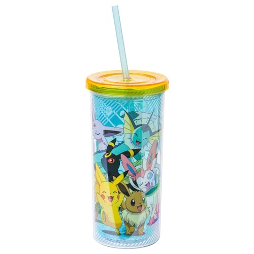 Silver Buffalo Eevee and Pikachu großer kalter Becher aus Kunststoff mit Deckel und Strohhalm, 590 ml von Silver Buffalo