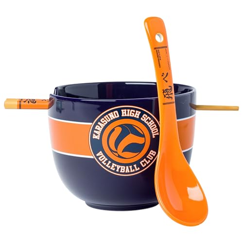 Silver Buffalo Haikyu Karasuno High Volleyball Ramenschüssel aus Keramik, 590 ml, mit Essstäbchen und Löffel von Silver Buffalo