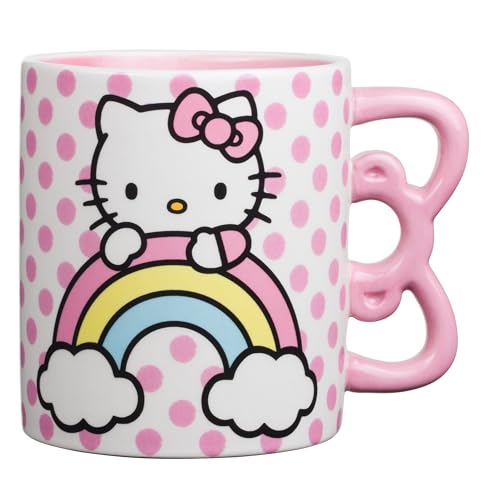 Silver Buffalo Sanrio Hello Kitty Keramiktasse mit Regenbogen-Punkten, 3D-geformter Griff, 590 ml von Silver Buffalo