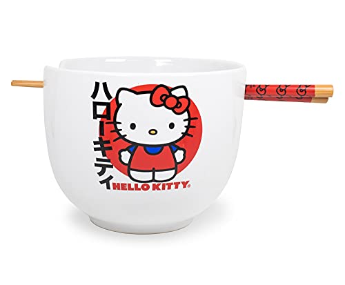 Silver Buffalo Sanrio Hello Kitty japanische Ramen-Nudel-Reisschale aus Keramik mit Essstäbchen, mikrowellengeeignet, 590 ml von Silver Buffalo
