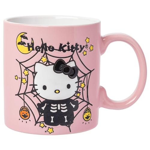 Silver Buffalo Sanrio Hello Kitty Halloween-Skelettnetz, wachsbeständige Keramiktasse, 590 ml von Silver Buffalo