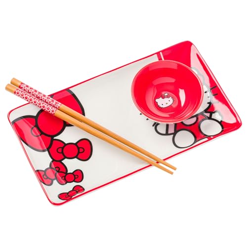 Silver Buffalo Hello Kitty Sushi-Set, Keramik, Rot und Weiß, 3-teilig von Silver Buffalo