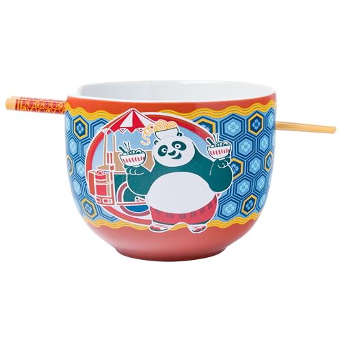 Silver Buffalo Kung Fu Panda mit Po-Holding Ramen Keramik Ramen Nudel Reisschale mit Essstäbchen und Löffel, mikrowellengeeignet, 590 ml von Silver Buffalo