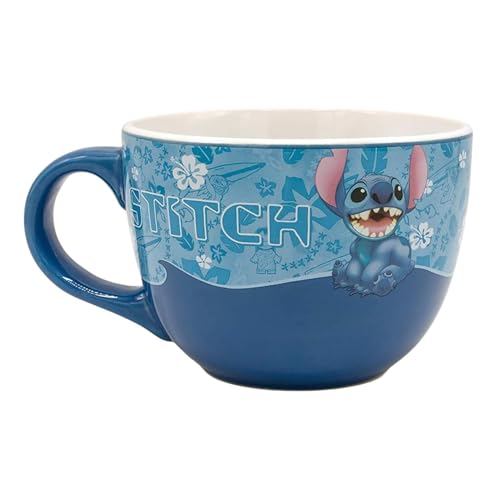 Silver Buffalo LI120233 Lilo and Stitch Suppentasse, Keramik, gewellt, 610 ml, Blau von Silver Buffalo