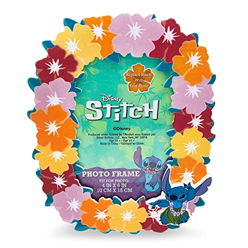 Silver Buffalo Disney Lilo & Stitch Hibiskus Hawaiian Lei Tropischer Blumen-Fotorahmen, Pink, Orange, Rot, Gelb, 10,16 × 15,24 cm von Silver Buffalo