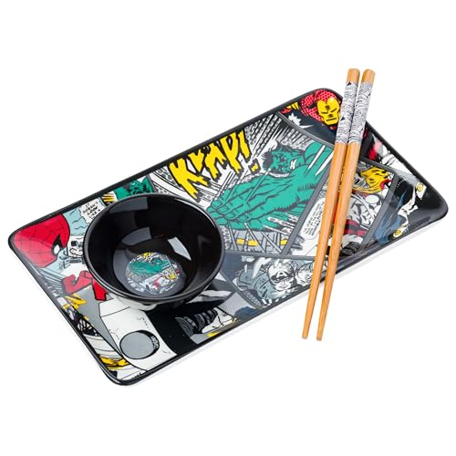 Silver Buffalo Marvel Comics Comic Power Pop Classic Boxed 3-teiliges Keramik-Sushi-Set von Silver Buffalo