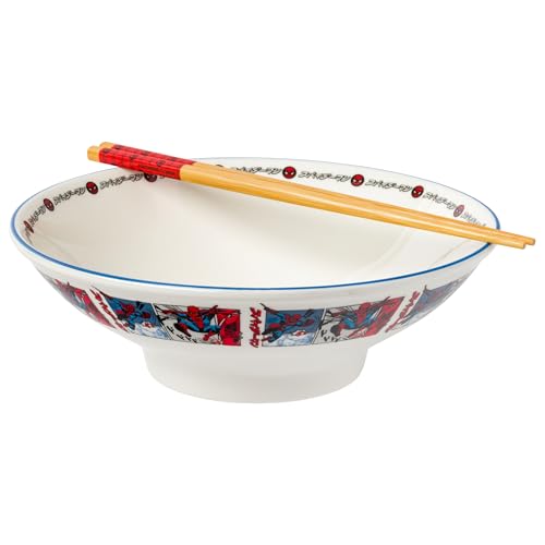 Silver Buffalo Marvel Spider-Man Manga Panels Keramik Ramen Nudel Reisschale mit Essstäbchen, mikrowellengeeignet, 850 ml Silver Buffalo Marvel Spider-Man Manga Panels Keramik Ramen Nudel Reisschale mit Essstäbchen, mikrowellengeeignet, 850 ml von Silver Buffalo
