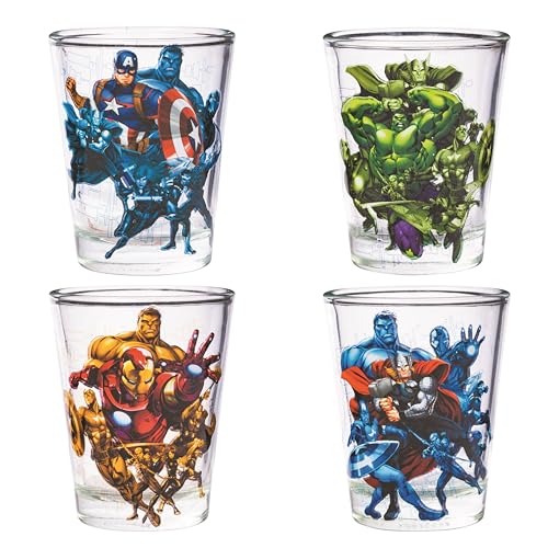 Silver Buffalo Marvel Team Avengers 4-teiliges Mini-Glas-Set, 42,5 g von Silver Buffalo