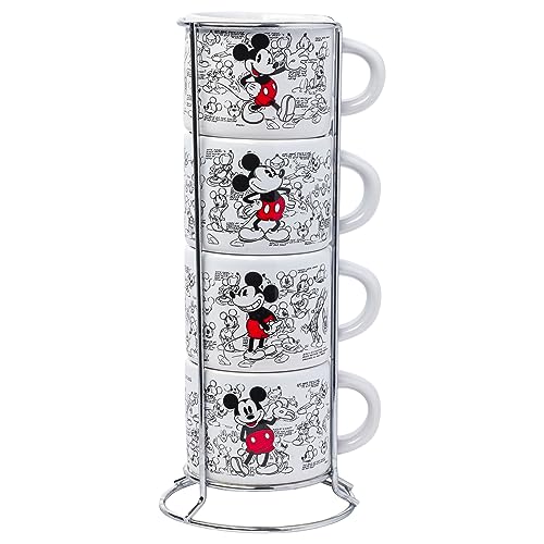 Silver Buffalo Disney Mickey Mouse Vintage Sketches Art 4-teiliges stapelbares Keramik-Espresso-Tassen-Set, 85 ml von Silver Buffalo