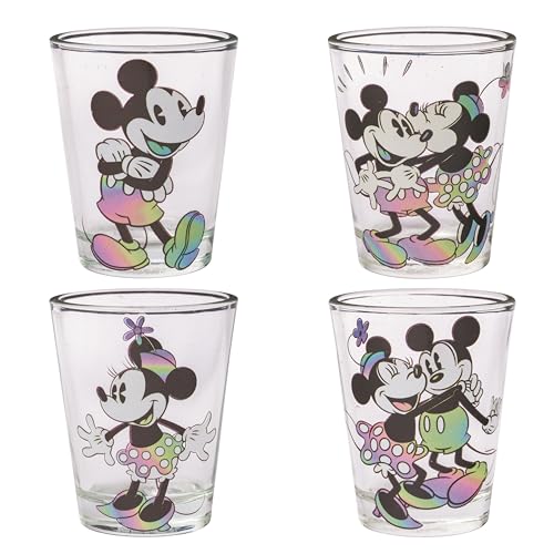 Silver Buffalo Mickey Minnie Rainbow Warp Mini-Glas-Set, 42,5 ml, 4 Stück von Silver Buffalo