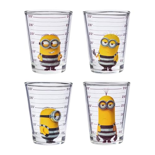 Silver Buffalo Minions Despicable Me Tasse Shot 4 Stück Mini-Glas-Set, 42,5 ml von Silver Buffalo