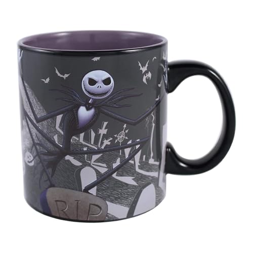 Silver Buffalo NB5034HB Disney Nightmare Before Christmas Jack Graveyard Heat Reveal Keramiktasse 590 ml Keramikbecher, Keramik, Mehrfarbig von Silver Buffalo