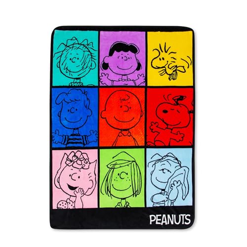 Silver Buffalo Peanuts Mehrfarbige Fleece-Überwurfdecke mit Charakteren – 114,4 x 152,4 cm | weiche und gemütliche Decke von Silver Buffalo