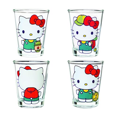 Silver Buffalo Sanrio Hello Kitty Camping Mini-Glas-Set, 42,5 ml, 4 Stück von Silver Buffalo