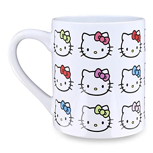 Silver Buffalo Sanrio Hello Kitty Gesichter und Schleifen Muster Keramik Kaffeetasse, 400 ml von Silver Buffalo