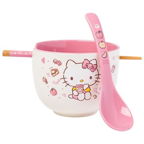 Silver Buffalo Sanrio Hello Kitty Ramenschüssel und Essstäbchen-Set, Äpfel und Zimt, 590 ml von Silver Buffalo