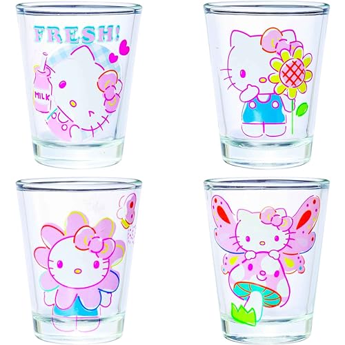Silver Buffalo Sanrio Hello Kitty Spring Garden Flowers Mini-Glas-Set, 42,5 ml, 4 Stück von Silver Buffalo