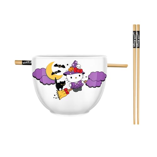 Silver Buffalo Sanrio Hello Kitty Witch Keramik Ramen Geschirr-Set | inkl. Nudelschale und Holzstäbchen von Silver Buffalo