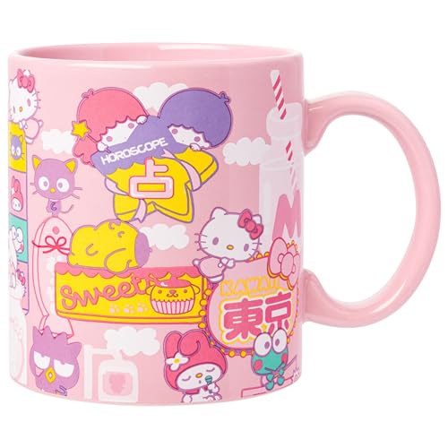 Silver Buffalo Sanrio Hello Kitty and Friends Kawaii Tokyo Theme Featuring Little Twin Stars, Chococat, My Melody, Keroppi, Badtz-Maru und Pompompurin Keramiktasse, 590 ml von Silver Buffalo