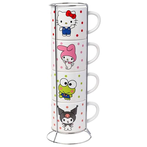 Silver Buffalo Sanrio Hello Kitty und Freunde mit My Melody, Keroppi und Kuromi Keramikbecher-Set, 4 Stück, 284 ml von Silver Buffalo