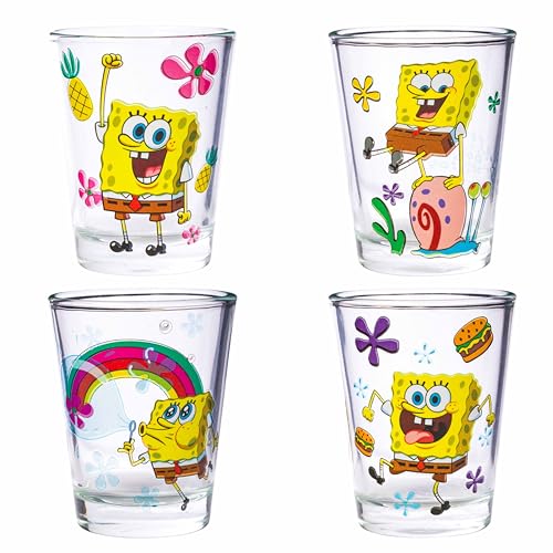 Silver Buffalo SpongeBob SquarePants Poses Floral Krabby Patty Mini-Glas-Set, 42,5 ml, 4 Stück von Silver Buffalo