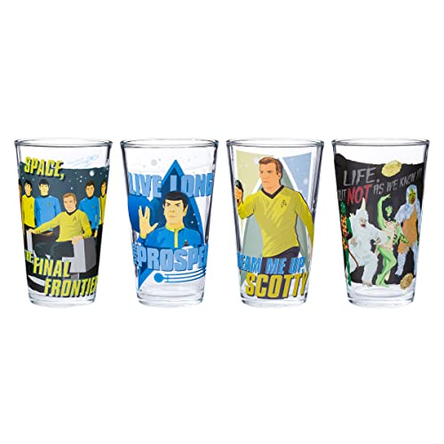 Silver Buffalo Star Trek Zitate Kirk, Spock, McCoy und Uhura 4-teiliges Pint-Glas-Set, 473 ml von Silver Buffalo