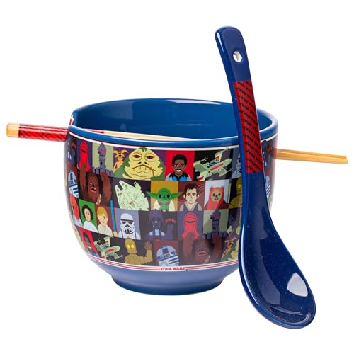 Silver Buffalo Star Wars Characters Ramen-Nudel-Reisschale aus Keramik mit Essstäbchen und Löffel, mikrowellengeeignet, 590 ml von Silver Buffalo