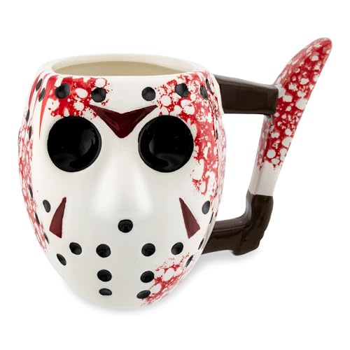 Silver Buffalo Warner Bros Friday The 13th Jason Maske mit Messer, Keramik-Kaffeebecher, 3D-geformte Tasse, 1 Stück (1 Stück), mehrfarbig, 591 ml. von Silver Buffalo