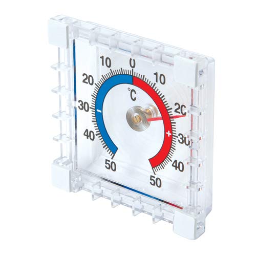 Innen- und Außenthermometer zum Aufkleben -50° bis +50° C klares Kunststoff quadratisches Thermometer mit farblich markiertem Zifferblatt und gut ablesbarer Celsius-Temperaturskala von Silver