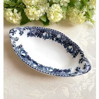 Villeroy & Boch Wallerfangen Made in Saar-Becken Blau Und Weiß Antike Deutsche Ovale Servierplatte Mit Garten Obst Motiv. Gefertigt Deutschland von SilverBelleShop