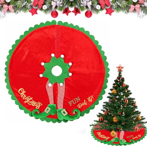 Elfe Weihnachtsbaum Rock, 125cm/48in große Weihnachtsbaumrock, Weihnachtsbaumdecke Runde Baumdecke Rot Grün, Weihnachtsbaum Matte, Christmas Tree Skirt, Decke Unter Weihnachtsbaum (Rot) von SilverChry
