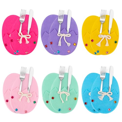 SilverChry Besteckhalter Osterhase, 12pcs Bestecktasche Filz Hase, Set Deko Ostern Hase Bestecktasche, Filz Bestecktasche Ostern, Wiederverwendbar Hasenform Bestecktasche Tischdeko (Eiform) von SilverChry