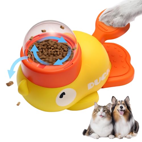 SilverChry Ente Futterspender, Hund Slow Feeder Spielzeug, Automatischer Futterspender für Gelbe Enten, Langsamer Futterspender für Haustiere, Entenform 2 In 1 Hund Slow Feeder Spielzeug von SilverChry
