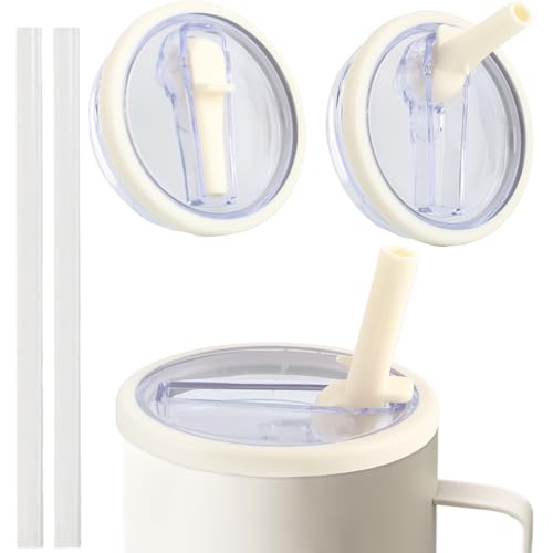 SilverChry Ersatzdeckel für 40oz Becher, 2 stück Travel Tumbler Deckel, Auslaufsicher, Deckel für Stanley Cup mit 2 Strohhalmen(Weiß) von SilverChry