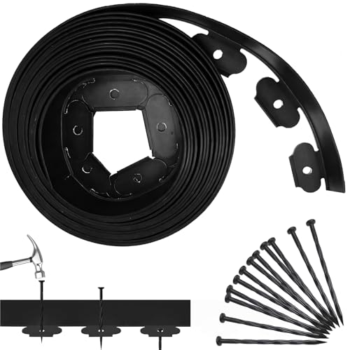 SilverChry Flexible Rasenkante aus Kunststoff, 5m*5cm Garteneinfassung für den Außenbereich, Mähkante Pflastersteine Palisade mit Erdanker (Schwarz) von SilverChry