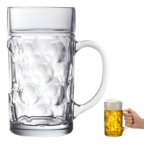 SilverChry Glas Saftbecher, 1 Liter, Großes Bierglas mit Henkel, Ideal für Kaltgetränke von SilverChry