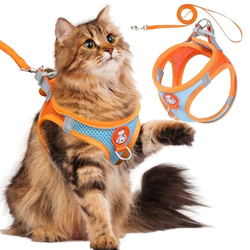 SilverChry Katzengeschirr mit Leine Ausbruchsicher, Katzenleine mit Geschirr für Katzen, Verstellbar Weich Katzengeschirr mit Reflektierenden Streifen für Katzen und Kleine Hunde (M) von SilverChry