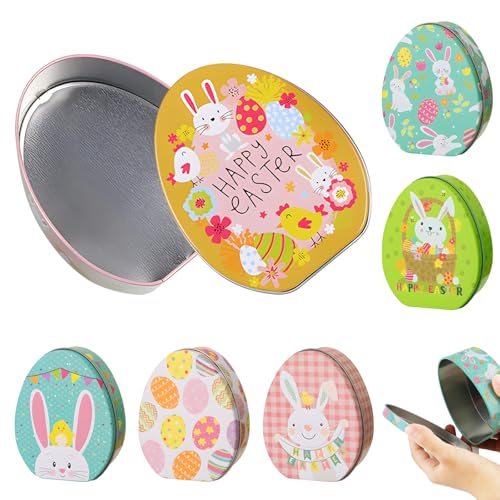 SilverChry Osterhasen-Keksdosen*6pcs, Ostern Keksdose Gebäckdose mit Deckel, Hase Ostereier Geschenkdose, Ostereier Metalldosen Set, Ostereier Keksdose Metall mit Motiv, Ostereier Blech plätzchendose von SilverChry