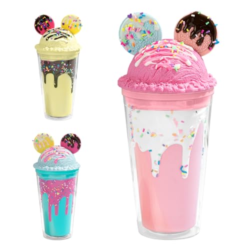 SilverChry Trinkbecher mit Strohhalm und Deckel 450ml, Eiskaffee Becher, Trinkbecher Doppelwandige Niedliche - Bär Eiscreme Design, Bubble Tea Becher, Matcha Gläser Reisebecher Schnabeltasse (Rosa2) von SilverChry