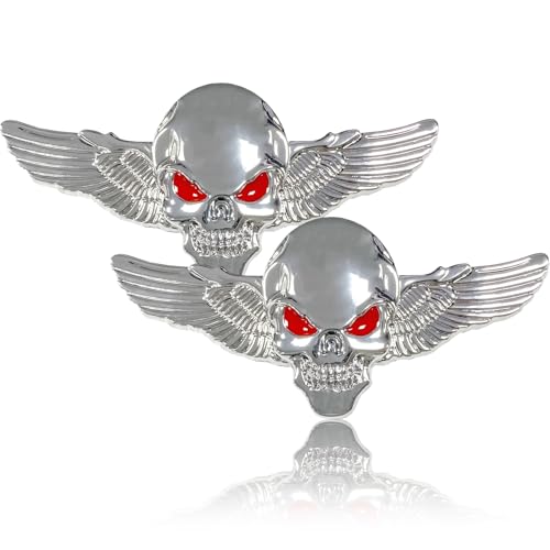 Totenkopf Aufkleber, SilverChry 2 Stück Schädel Skull Autoaufkleber, 3D Aufkleber Auto, Aufkleber Metall 3D, Coole, Auffällige, Personalisierte Autoaufkleber, für Motorräder, Autos, Helme（Silber） von SilverChry