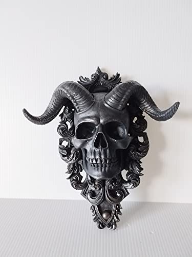 SilverFox Totenkopf Skull Baphomet Teufel Wandrelief Gothic Fantasy Okkultismus Deko Figur Schädel Halloween Horror von SilverFox