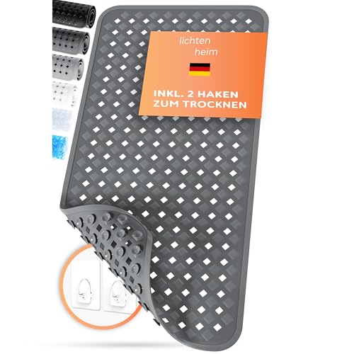 LICHTENHEIM Badewannenmatte rutschfest 88x40cm | BPA frei Antirutschmatte Badewanne | rutschfeste Badematte für Baby, Kinder & Senioren | Rutschmatte Anti Rutsch | Badewanneneinlage Anthrazit von LICHTENHEIM