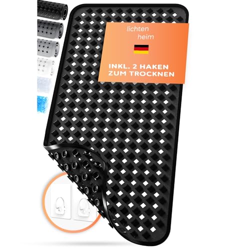 LICHTENHEIM Badewannenmatte rutschfest 88x40cm | BPA frei Antirutschmatte Badewanne | rutschfeste Badematte für Baby, Kinder & Senioren | Rutschmatte Anti Rutsch | Badewanneneinlage Schwarz von LICHTENHEIM