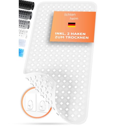 LICHTENHEIM Badewannenmatte rutschfest 88x40cm | BPA frei Antirutschmatte Badewanne | rutschfeste Badematte für Baby, Kinder & Senioren | Rutschmatte Anti Rutsch | Badewanneneinlage Weiß von LICHTENHEIM